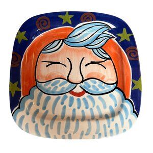 Handmade Ceramiche De LAlba Santa Claus Face Ceramic Plate 9" Made in Italy